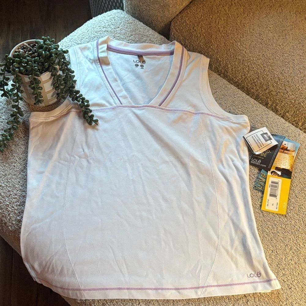 NWT Lole Women's White Tank Top with Purple Accents from REI